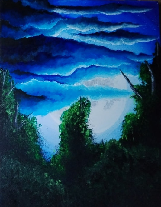 Cloudy Night. ©Ian Garrett 2024. Acrylic on Canvas 16"x 12" inches