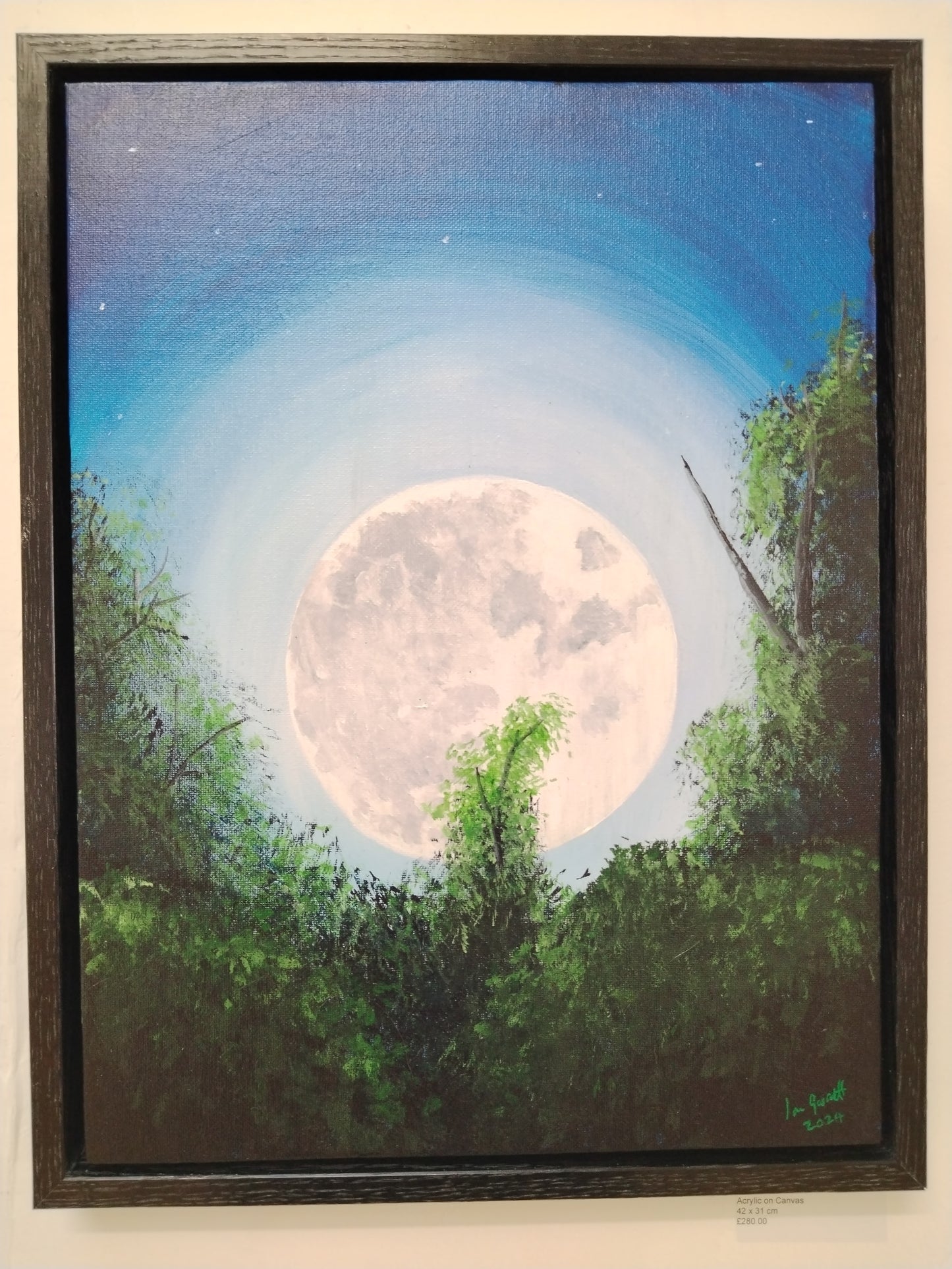 Hunter's Moon. ©Ian Garrett 2024. Acrylic on Canvas 16"x 12" inches (Framed)