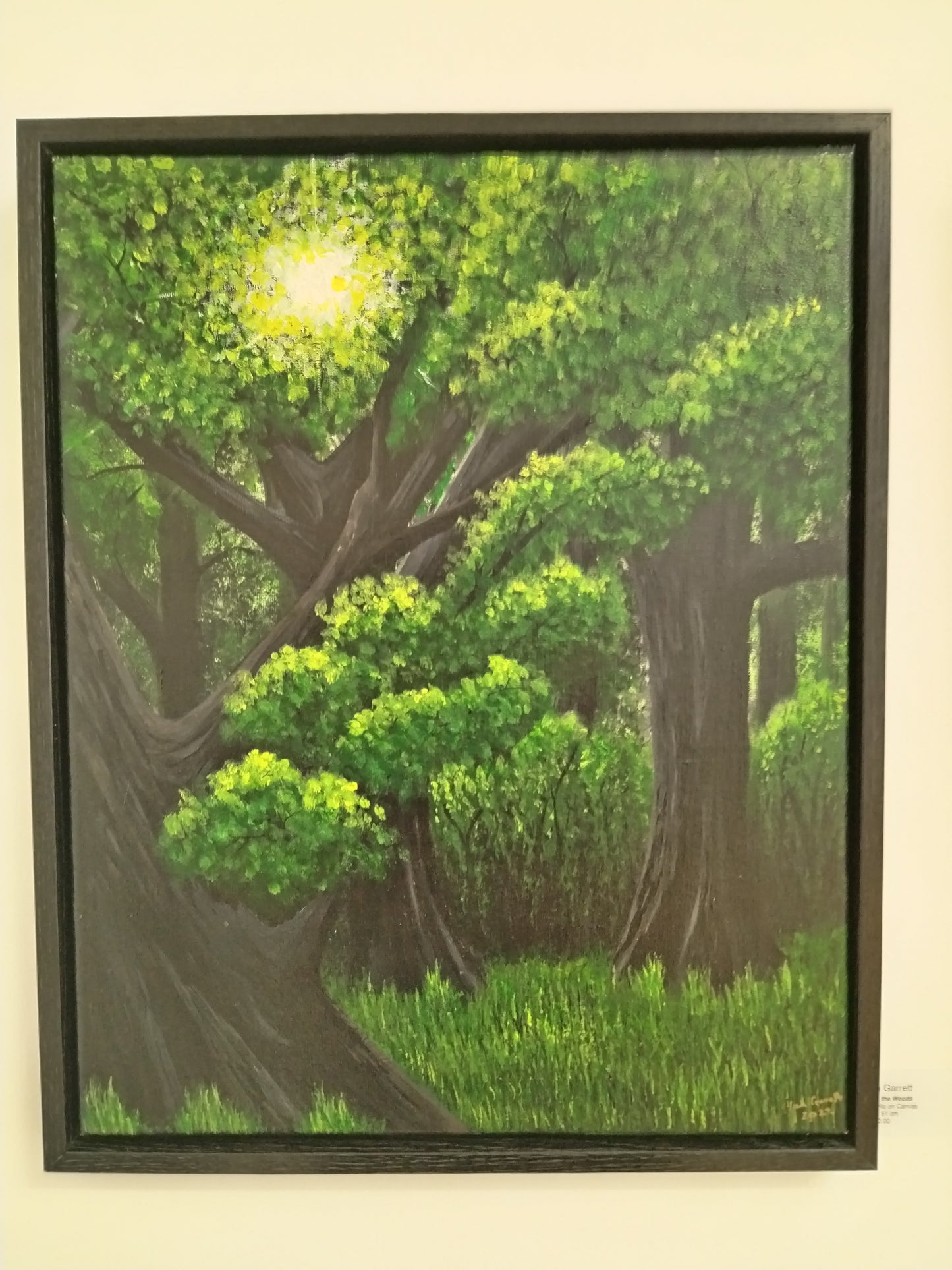 Into the Woods, ©Ian Garrett 2022. Acrylic on Canvas 20 x 16 inches (framed).