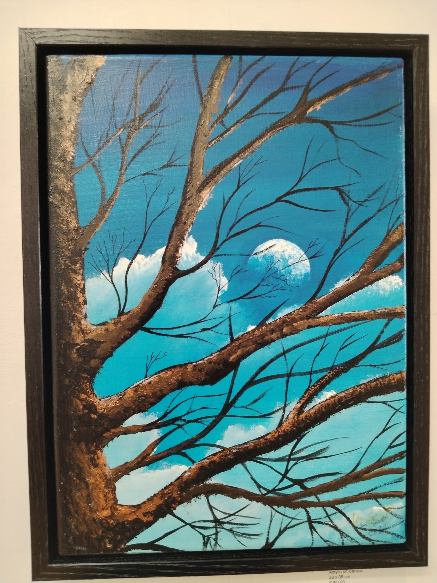 Daylight Moon. © 2022 Ian Garrett. 14 x 11 Acrylic on Canvas (Framed).