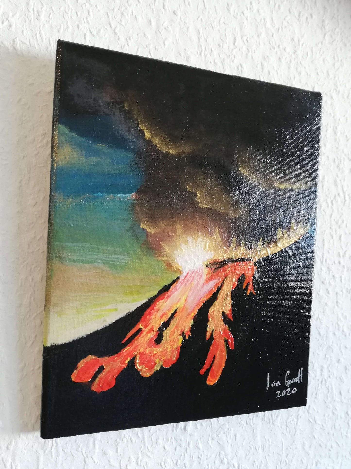 Eruption. ©Ian Garrett 2020. Acrylic on Canvas 10 x 8 inches.