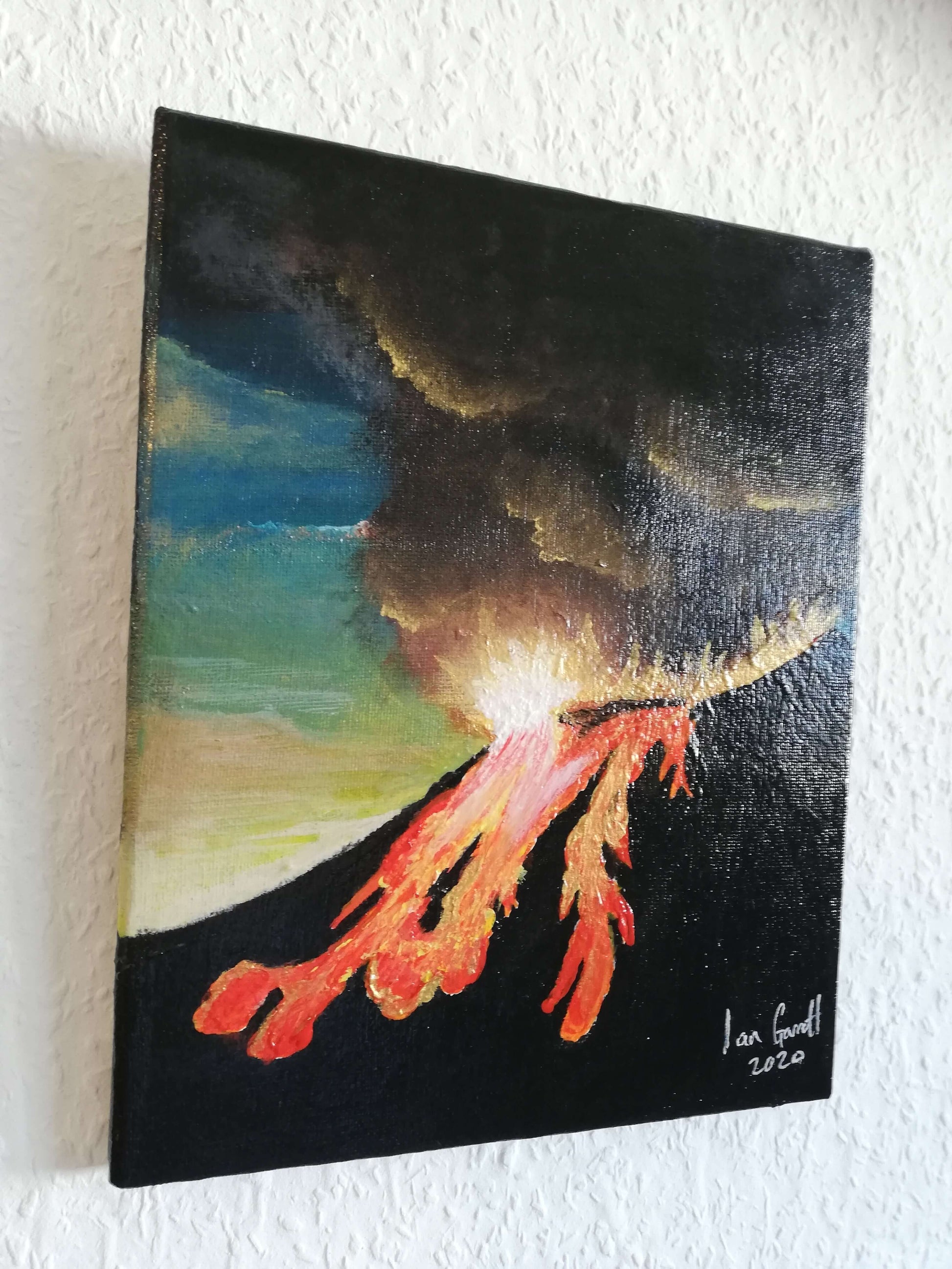 Eruption. ©Ian Garrett 2020. Acrylic on Canvas 10 x 8 inches.