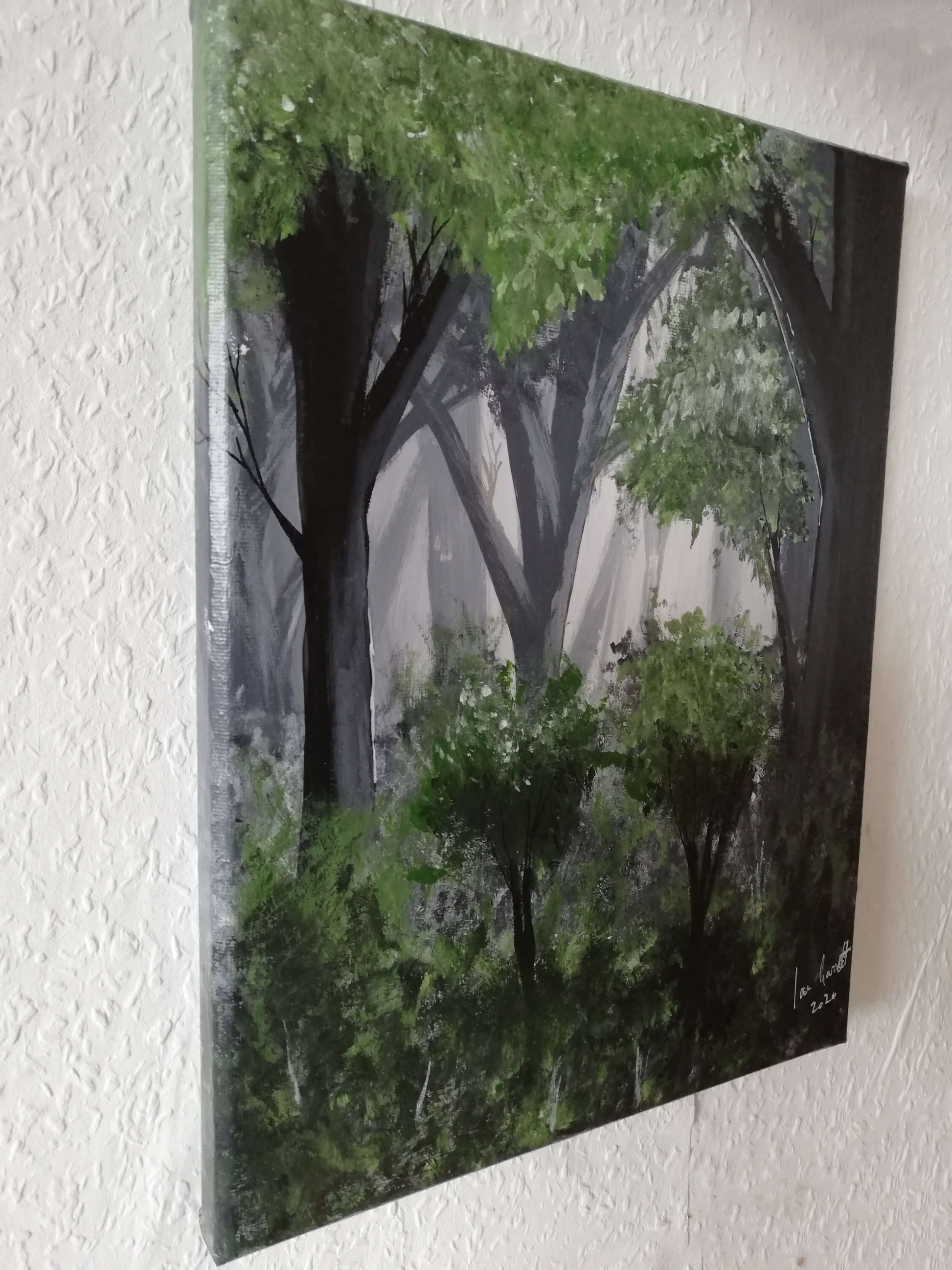 Wild woods, ©Ian Garrett 2020. Acrylic on Canvas 9"x 12" inches.