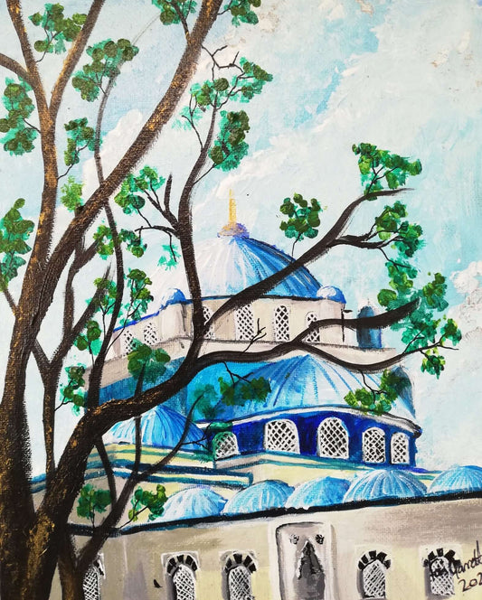 The Blue Mosque, ©Ian Garrett 2022. Acrylic on Canvas 10 x 8 inches.