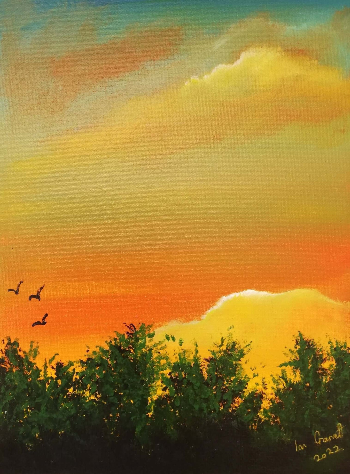 Dawn Chorus. ©Ian Garrett 2022. Acrylic on Canvas 9 x 12 inches.