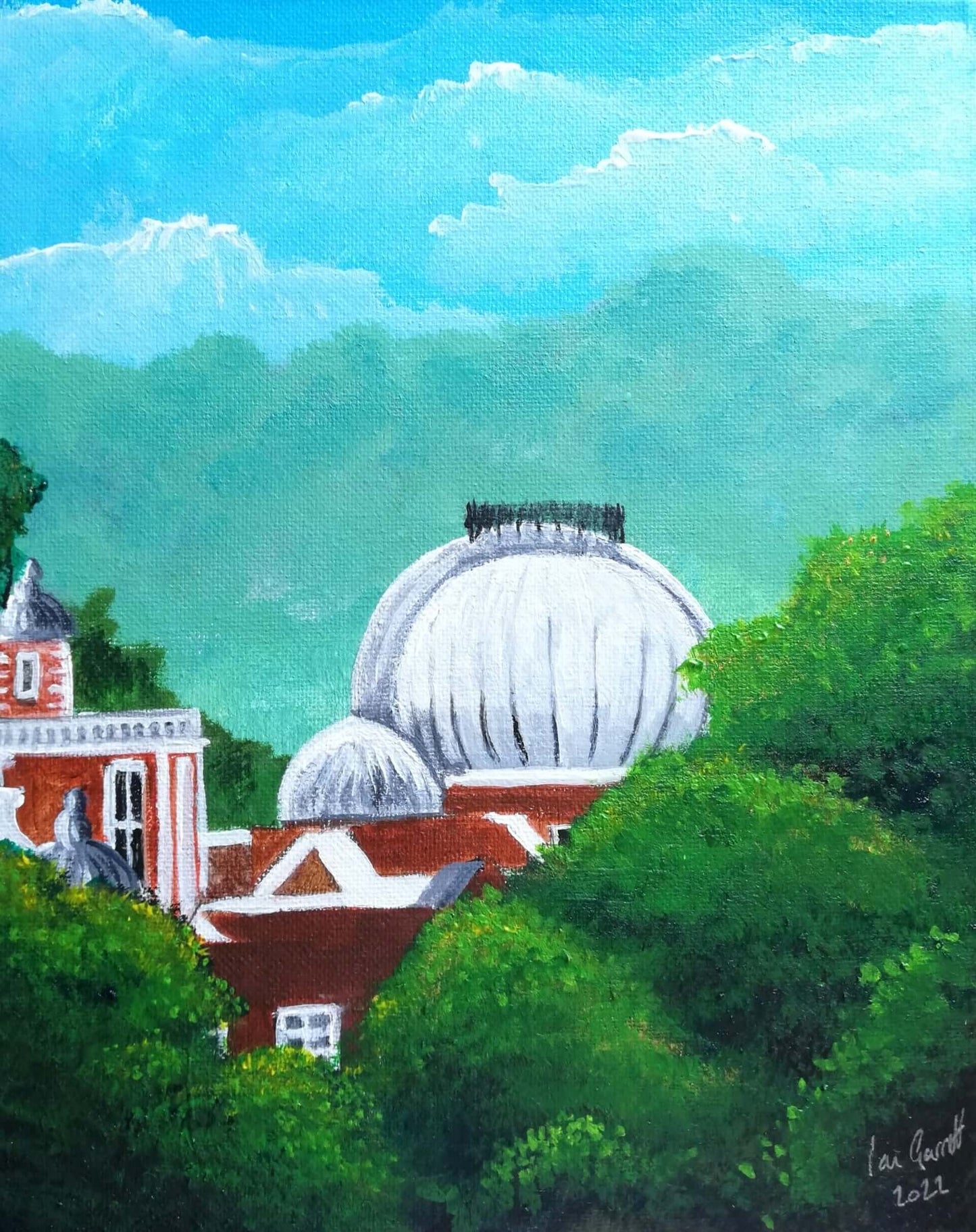 Greenwhich Observatory, ©Ian Garrett 2022. Acrylic on Canvas 10 x 8 inches.