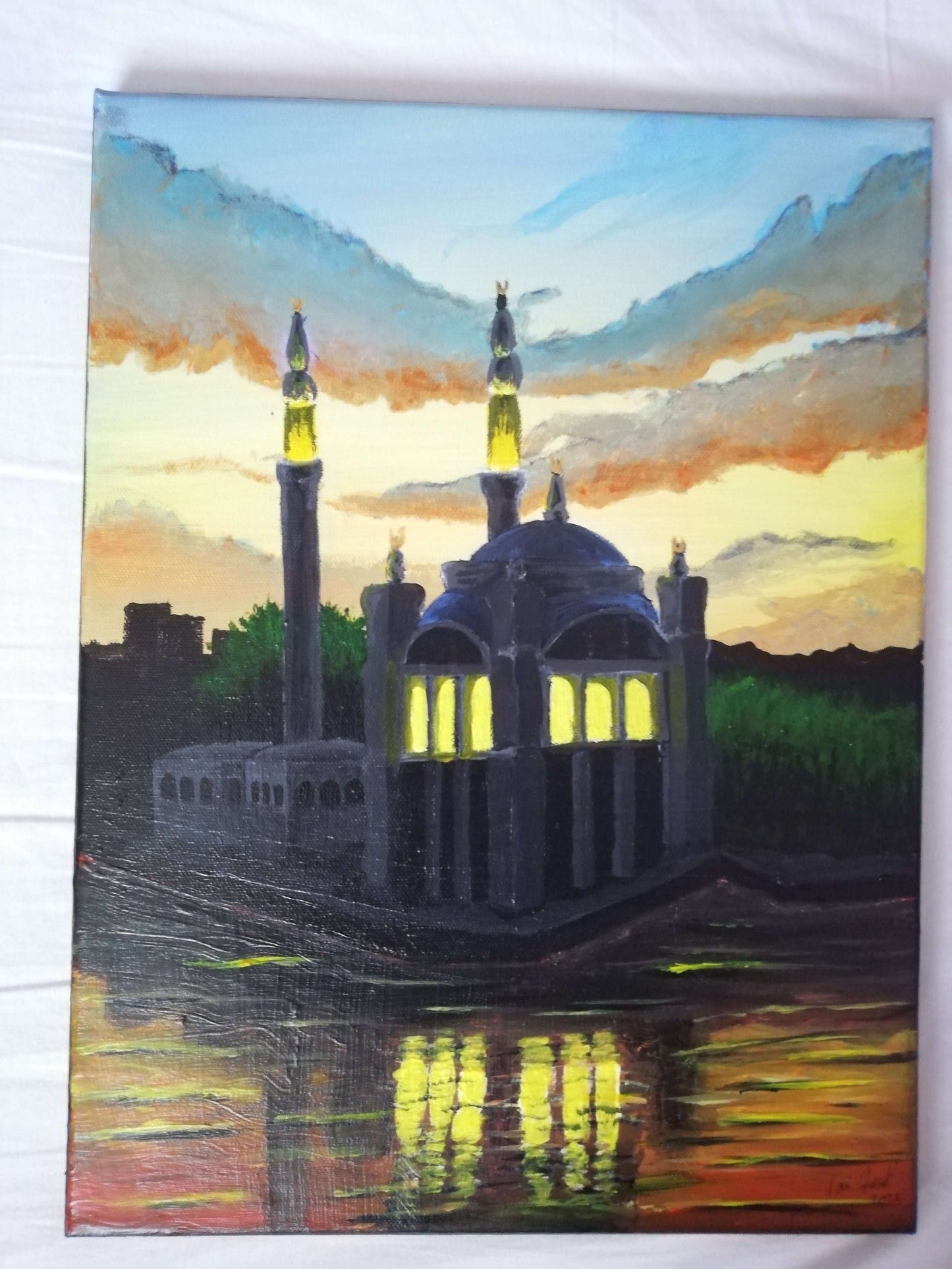 Ortakoy Masjid. ©Ian Garrett 2022. Acrylic on Canvas 16 x 12 inches.