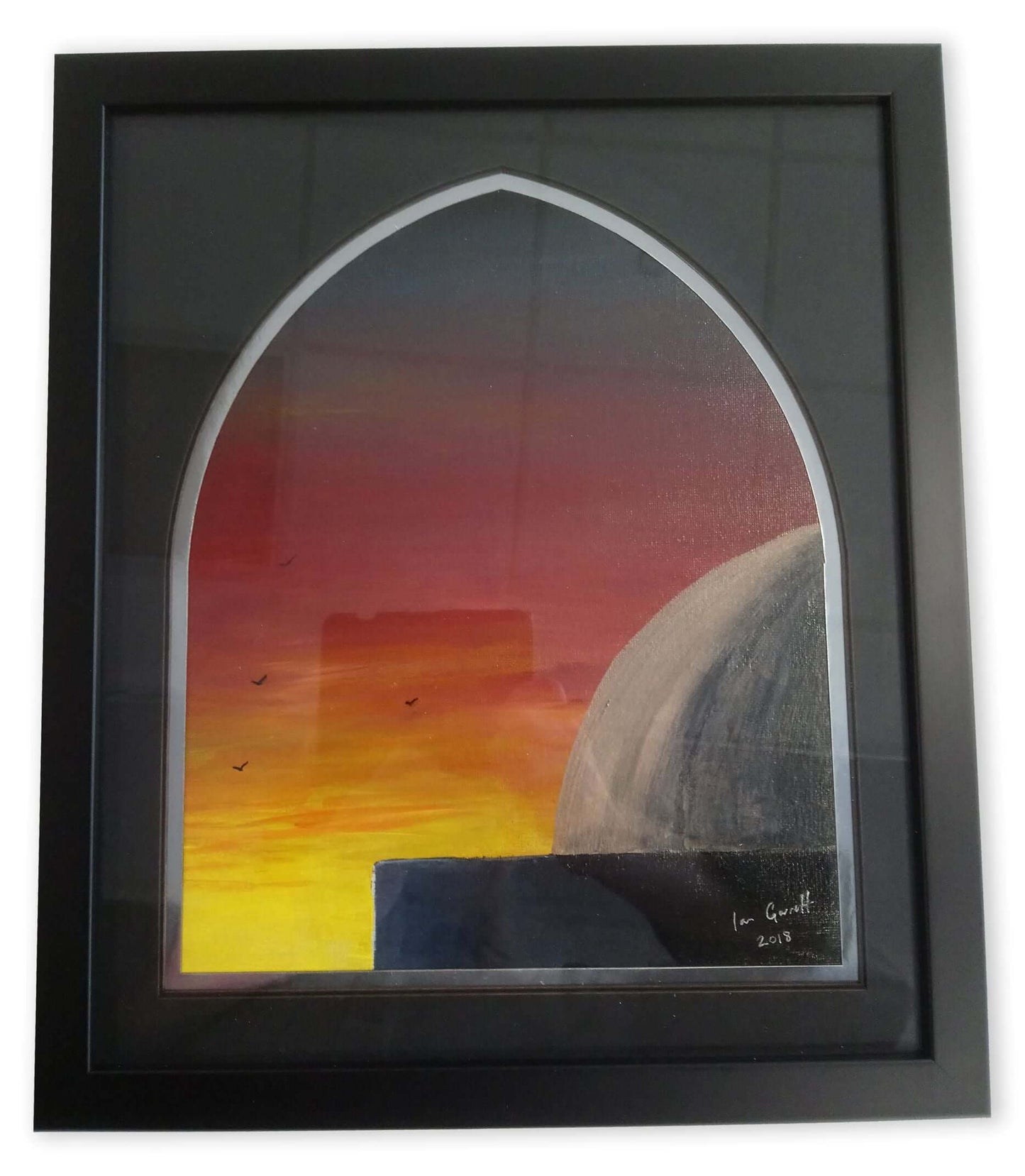 Ian Garrett Designs physical Golden Masjid Dome at Sunrise. 2018 (12" x 10" Acrylic on Canvas Board.)