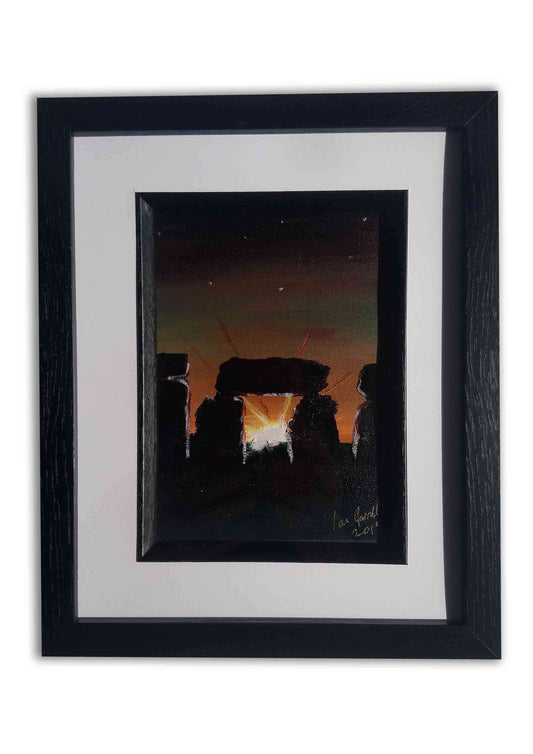 Solstice at Stone Henge, ©Ian Garrett 2019.  Acrylic on Canvas 7 x 5 inches.