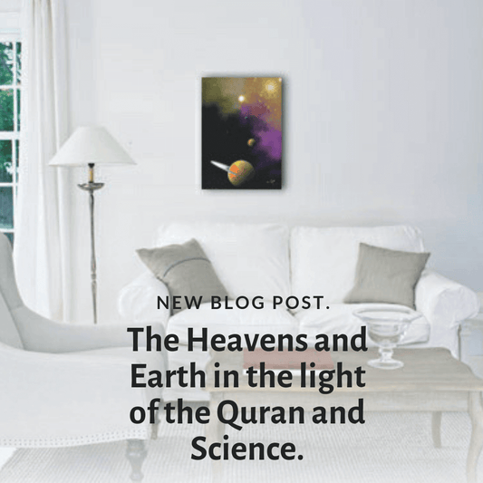 Art Article featuring a cosmic painting of the heavens and earth in a modern living room.