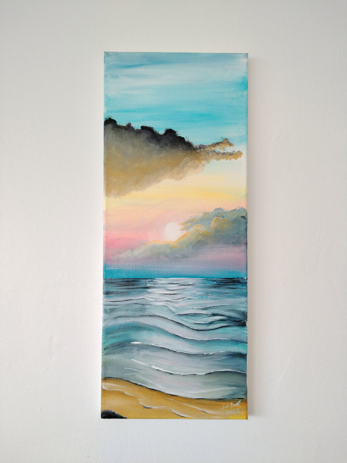 Beach - Original Painting by Ian Garrett - 20x8, ready to hang.