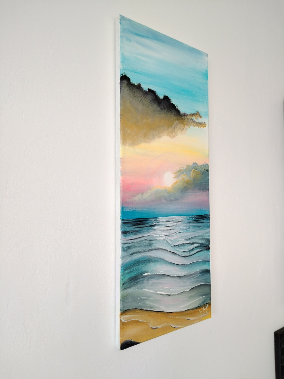 Beach - Original Painting by Ian Garrett - 20x8, ready to hang.