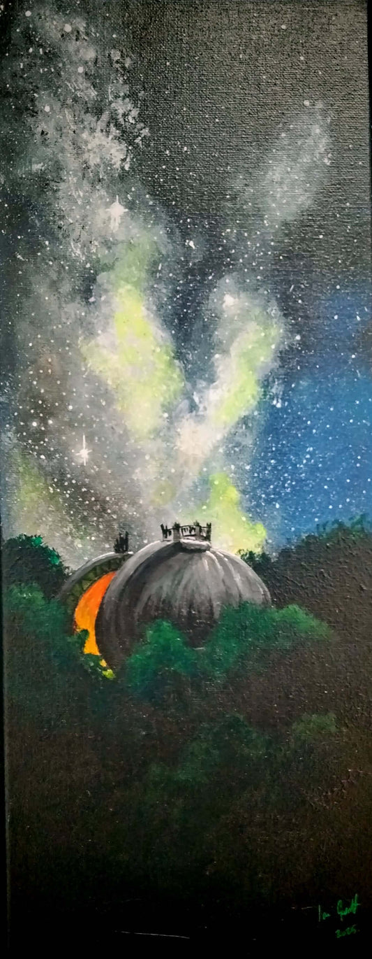 Gazing at the Milkyway from Greenwich. ©Ian Garrett 2024. Acrylic on Canvas 8 x 20 inches (Framed).