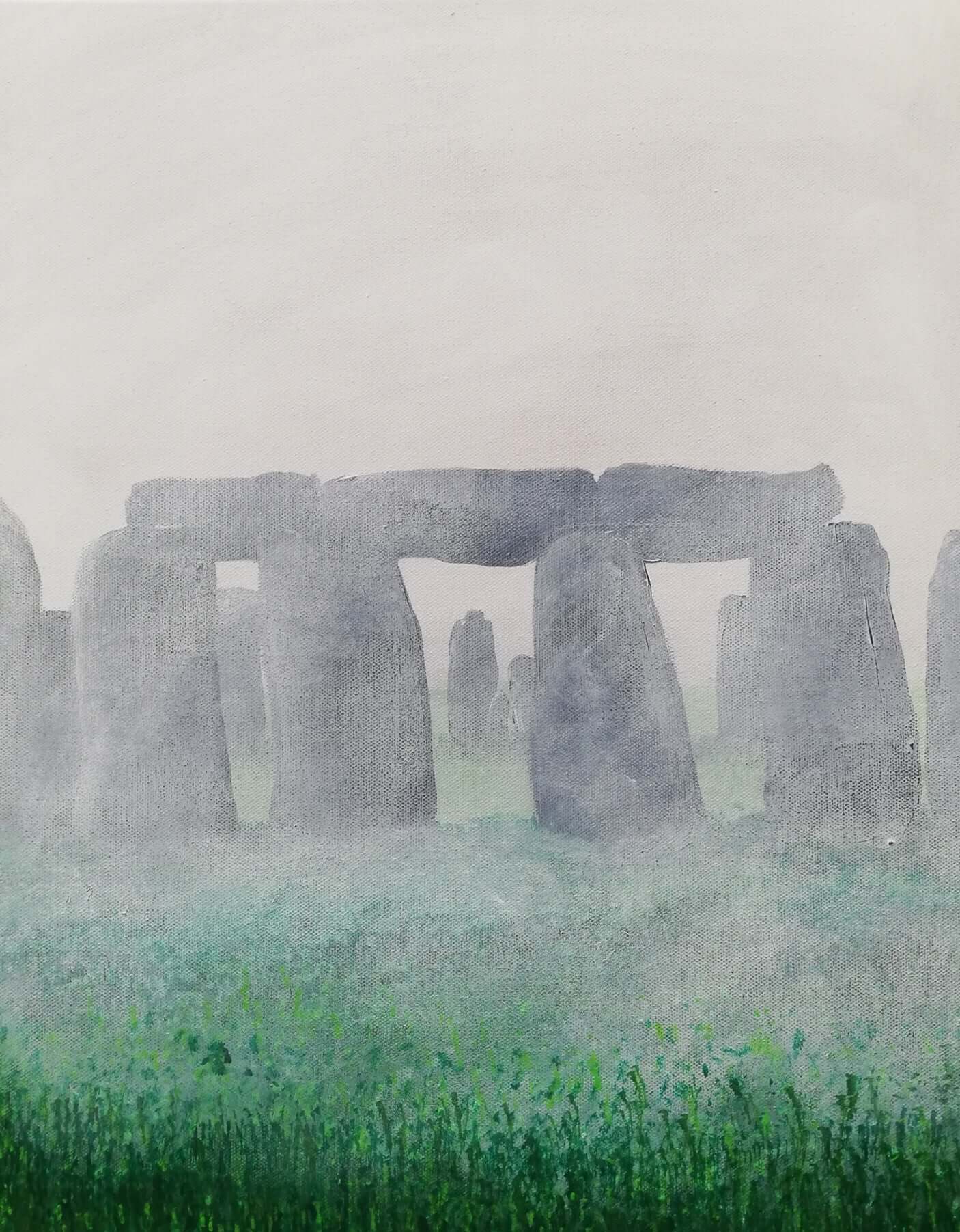 Fog at Stonehenge, ©Ian Garrett 2023. Acrylic on Canvas 20 x 16 inches.