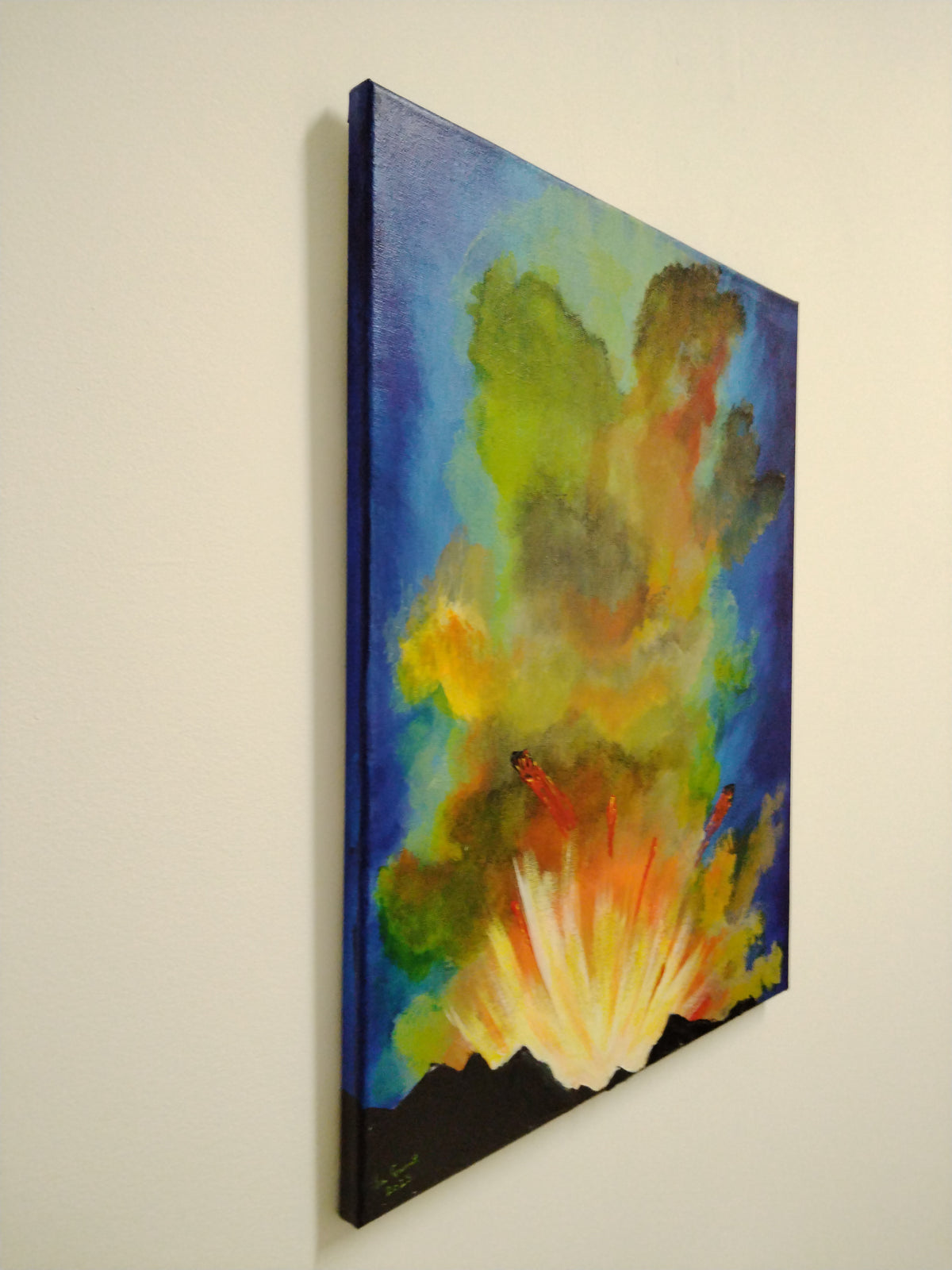 Blast - Original Painting by Ian Garrett, colorful depiction of a volcanic explosion, ready to hang.