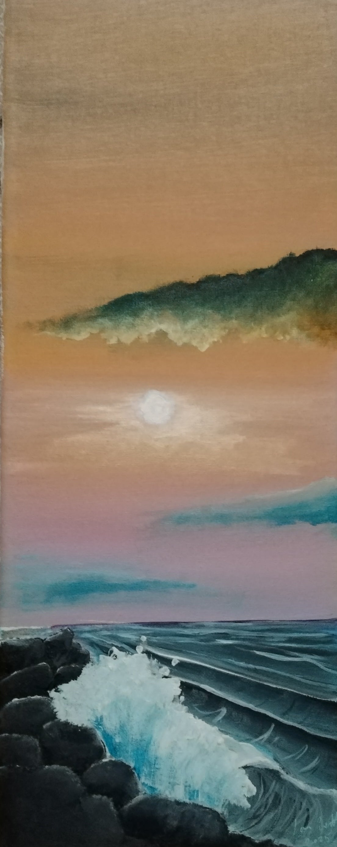 Breaking Waves. ©Ian Garrett 2025. Acrylic on Canvas 20 x 8 inches.