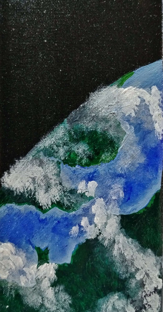 Acrylic painting of the English Channel seen from Outer Space