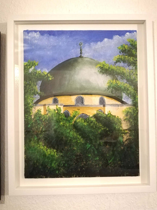 Al Aqsa through the Olive Trees. ©2023 Ian Garrett. Acrylic on Canvas.