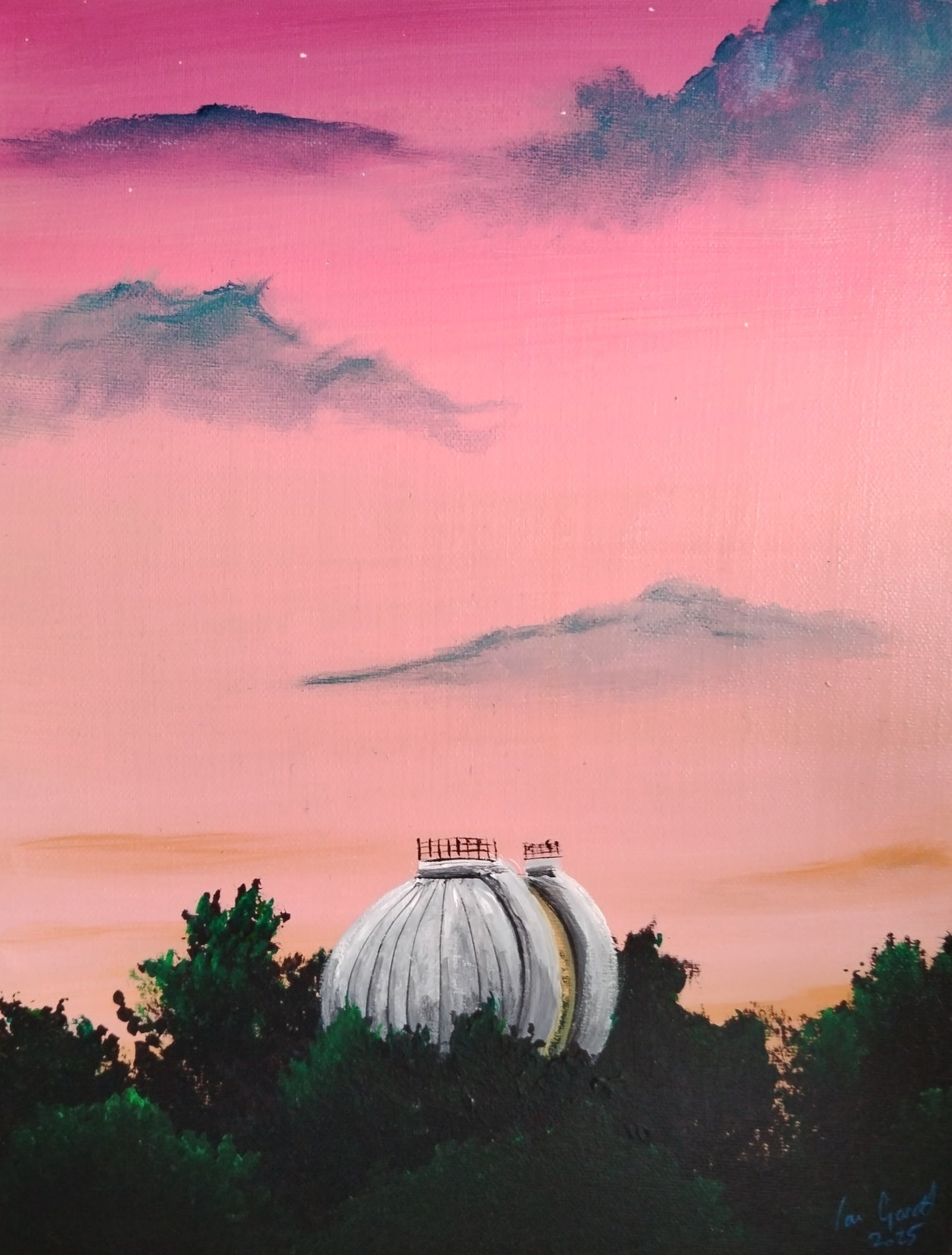 Sunrise over Greenwich. ©Ian Garrett 2025. Acrylic on Canvas 14"x 11" inches