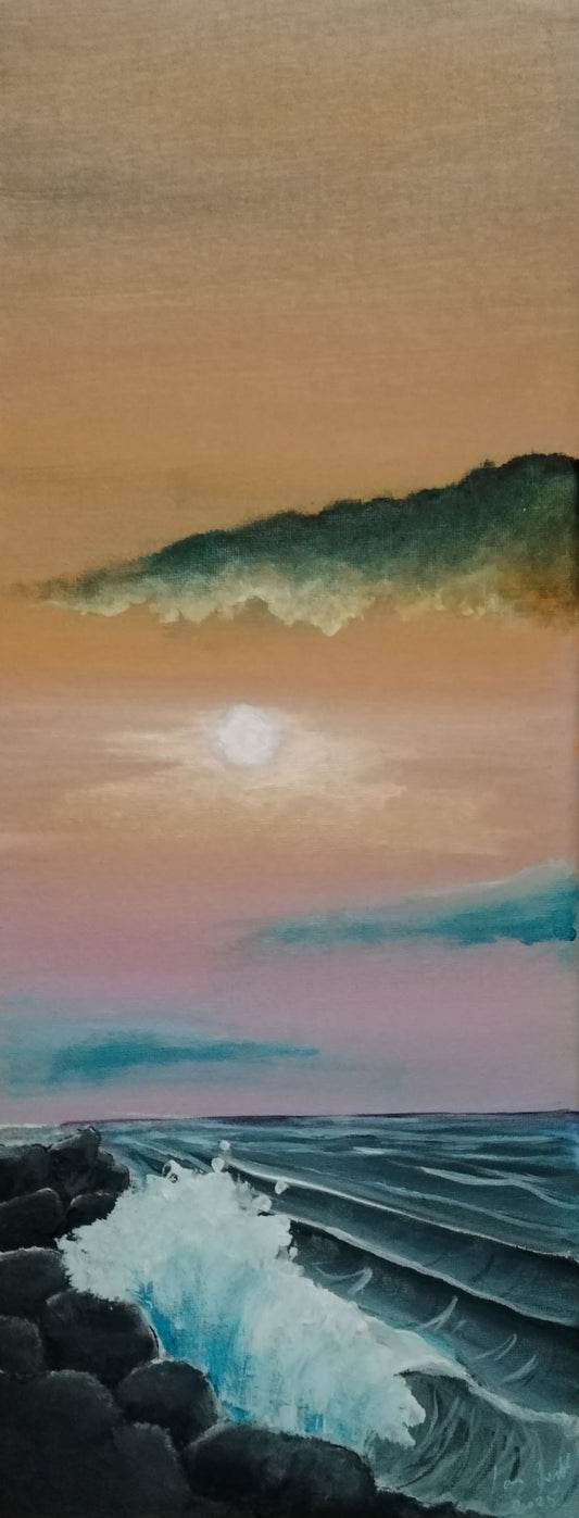 Breaking Waves. ©Ian Garrett 2025. Acrylic on Canvas 20 x 8 inches.