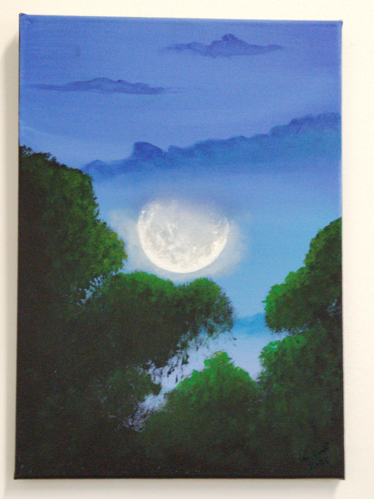Dawn Moon: Original 11. 5 x 16. 5 Acrylic Painting by Ian Garrett