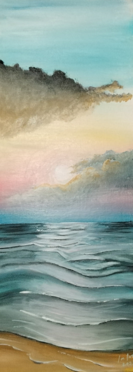 Beach. ©Ian Garrett 2025. Acrylic on Canvas 20 x 8 inches.
