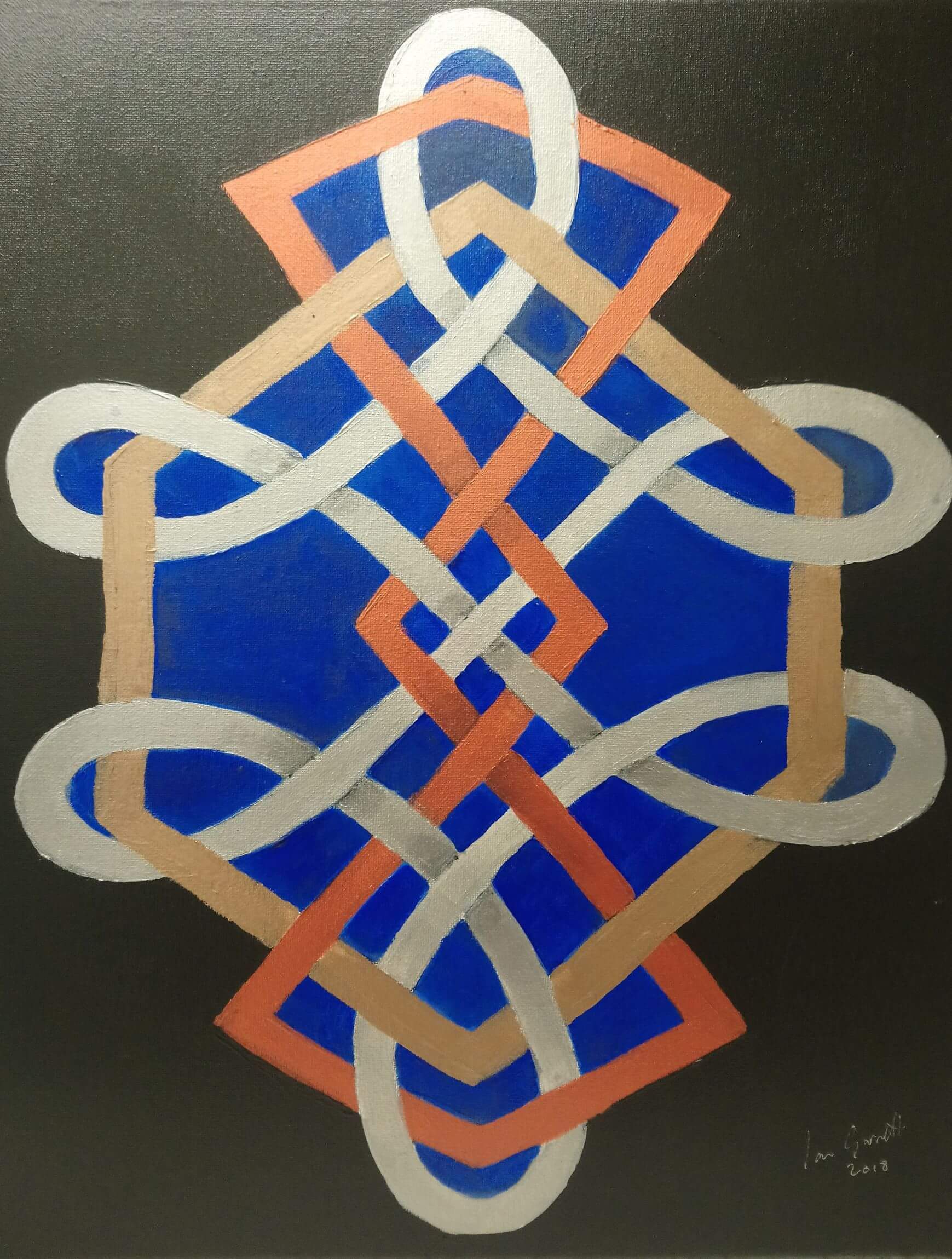 Geometric Fusion, ©Ian Garrett 2018. Acrylic on Canvas 20 x 16 inches.