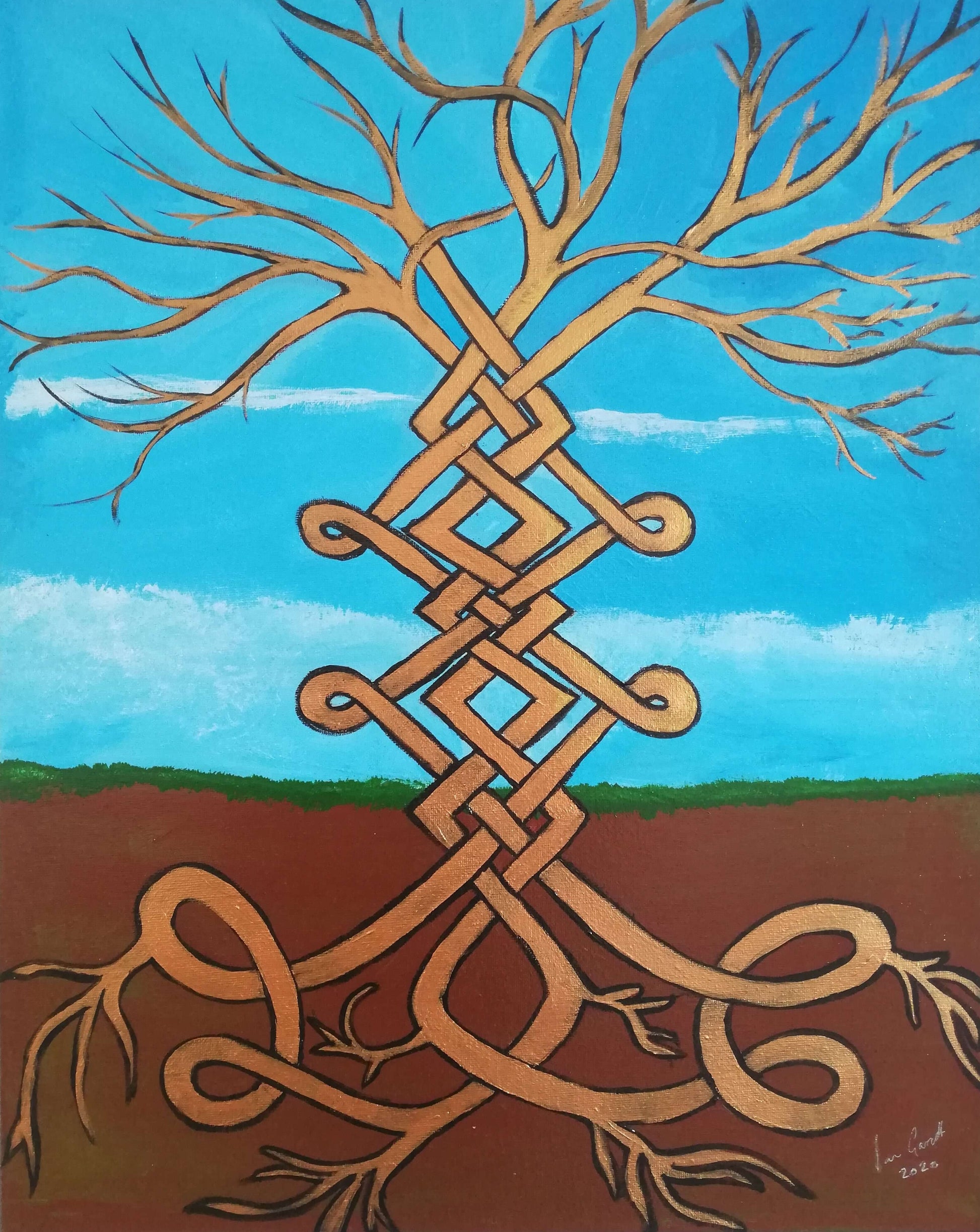 Twist and turns in the Tree of Life, ©Ian Garrett 2020. Acrylic on Canvas 20 x 16 inches.