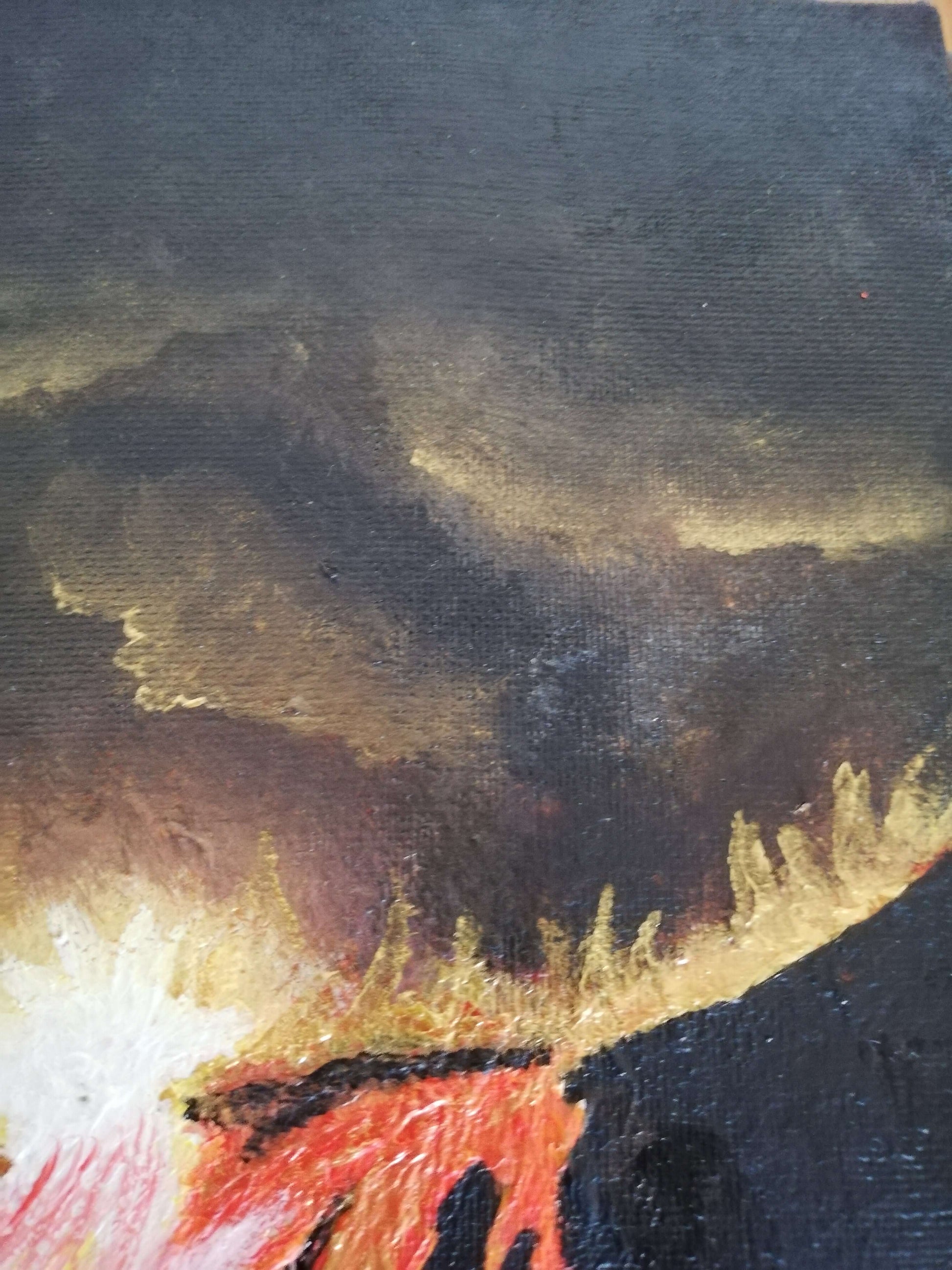 Eruption. ©Ian Garrett 2020. Acrylic on Canvas 10 x 8 inches.