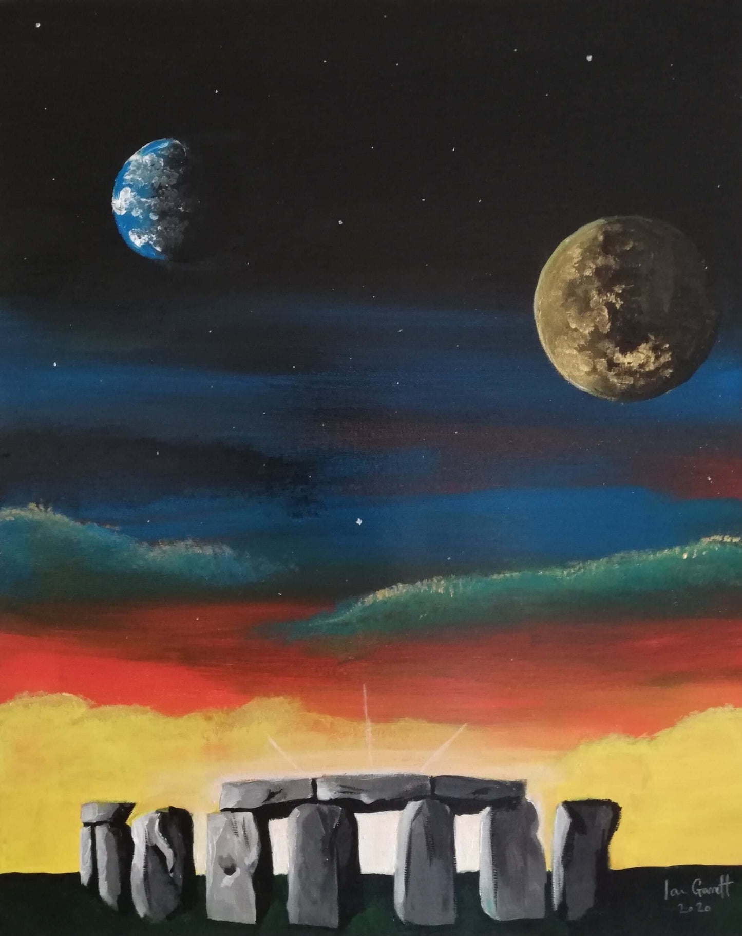 Stonehenge, ©Ian Garrett 2020. Acrylic on Canvas 20 x 16 inches.