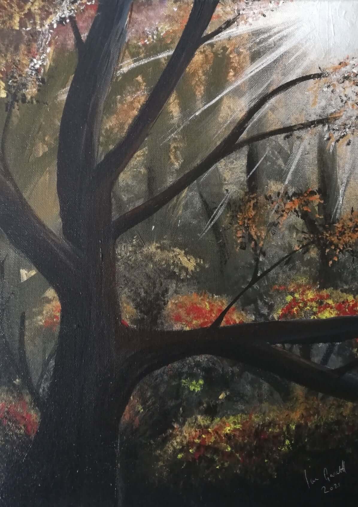 Autumn Forest, ©Ian Garrett 2021. Acrylic on Canvas 16 x 12 inches.