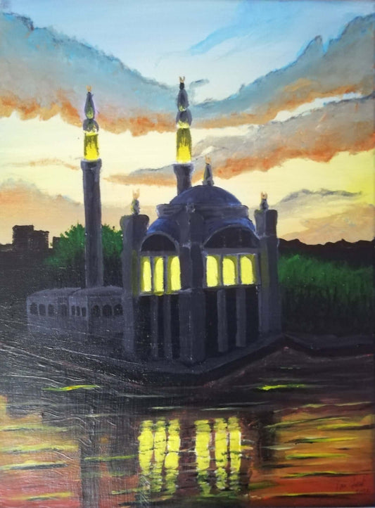 Ortakoy Masjid. ©Ian Garrett 2022. Acrylic on Canvas 16 x 12 inches.