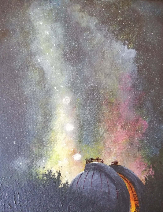 Milkyway over Greenwhich Observatory, ©Ian Garrett 2023. Acrylic on Canvas 10 x 8 inches.