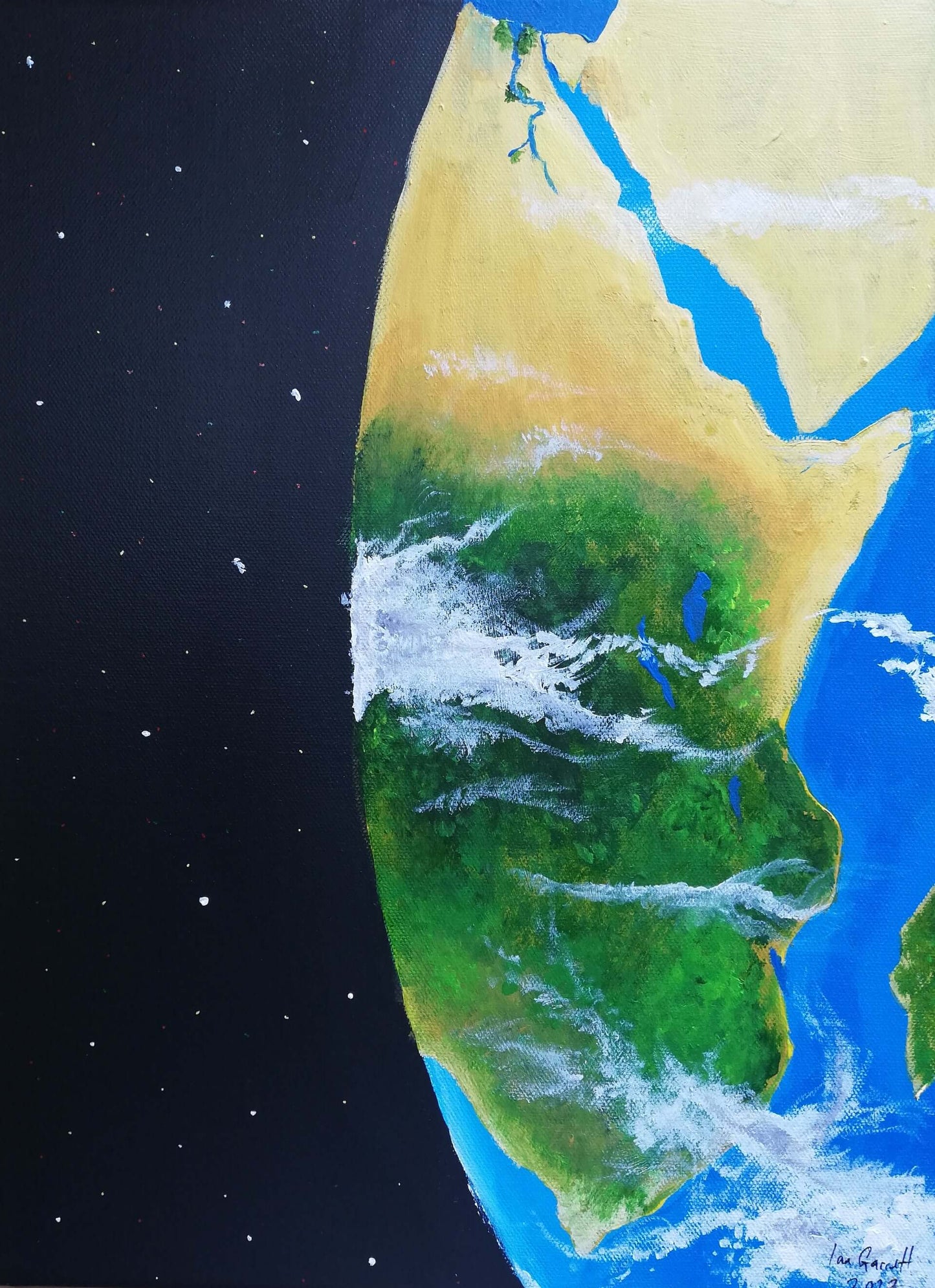 Africa and the Middle East seen from Space, ©Ian Garrett 2022. Acrylic on Canvas 20 x 16 inches.