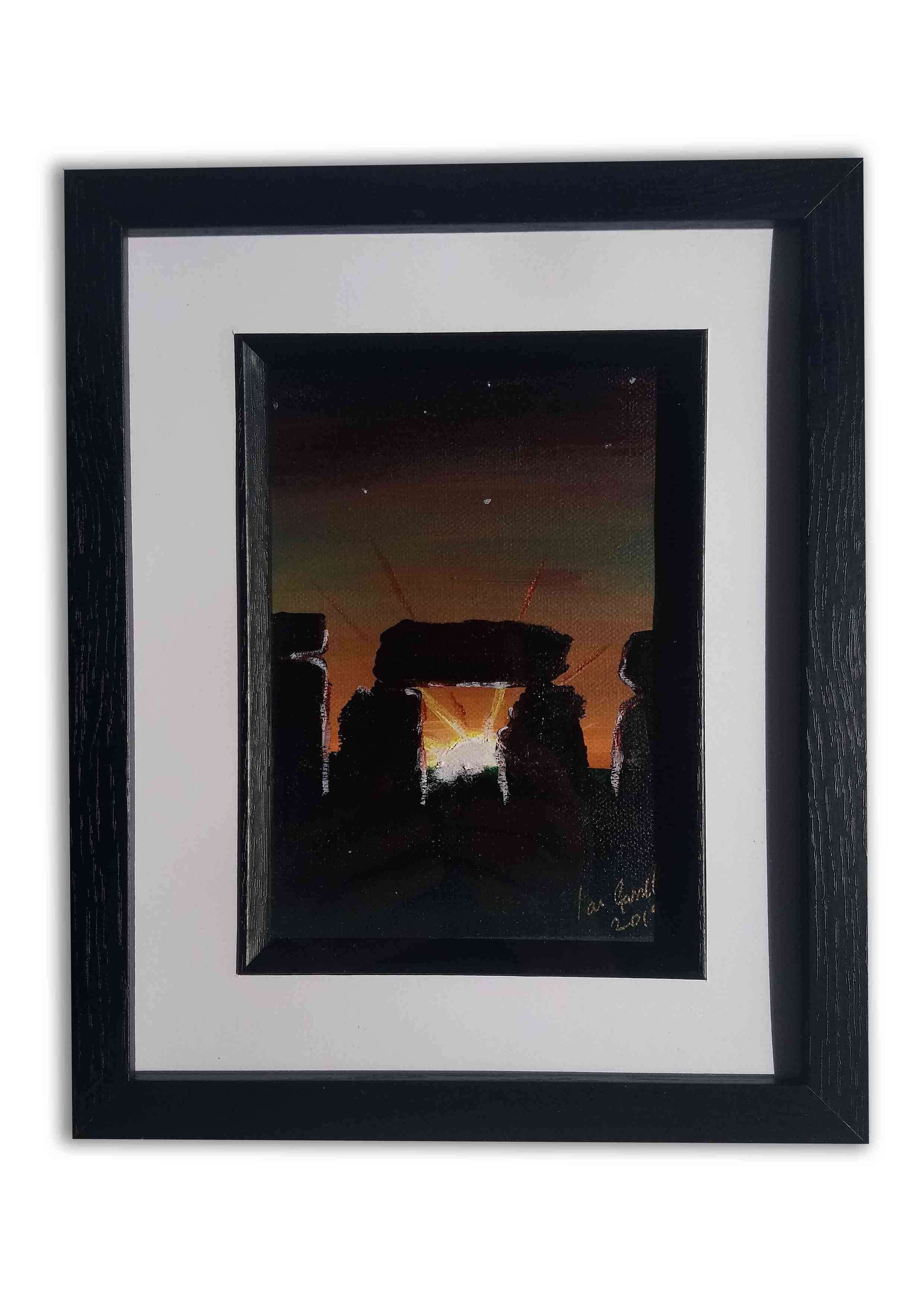 Solstice at Stone Henge, ©Ian Garrett 2019.  Acrylic on Canvas 7 x 5 inches.